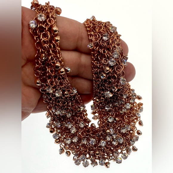 Outstanding Signed Graziano Gold Tone Cubic Zirconia Crystal Bib Necklace - Picture 10 of 12